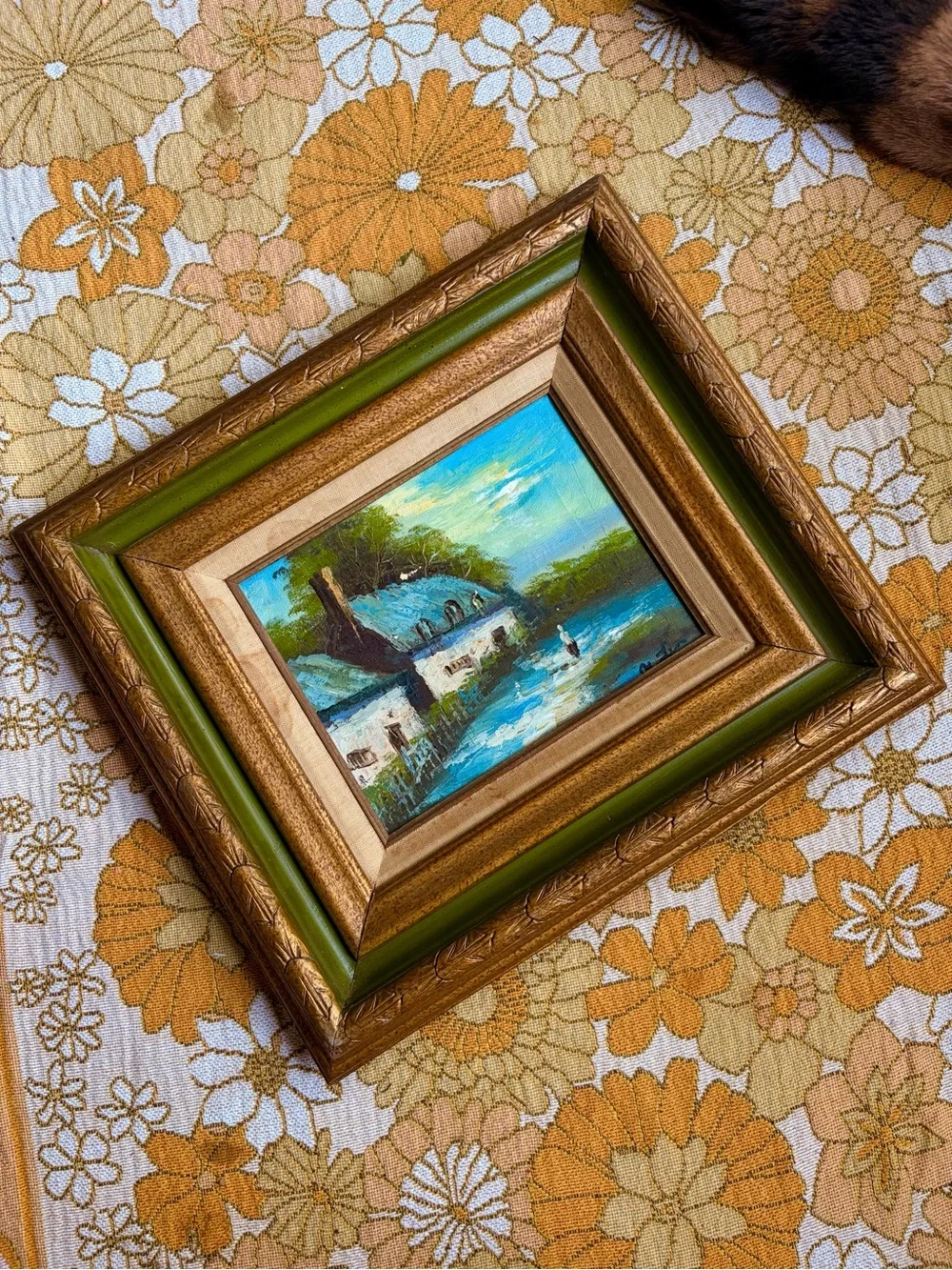 🏡🛶✨ Vintage Mid-Century Cottage Oil Painting ✨🛶🏡